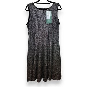 NWT MSK Women's XL Fit & Flare Cocktail Dress Silver Black Copper Stretch Shiny